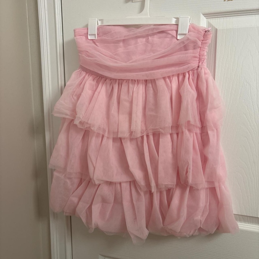 Women's Pink Tiered Midi Skirt with Ruffle Layers